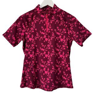 G/Fore Floral Quarter Zip Top Small Pink Fuschia Tech Jersey Golf Shirt PRISTINE